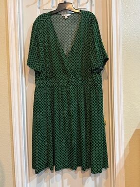 Cato Emerald Green Patterned V-Neck Midi Dress